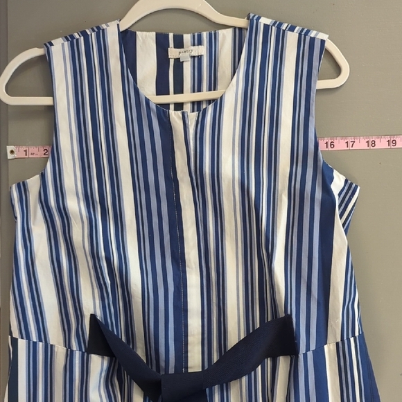 Poetry Dress A-Line Sleeveless 100% Cotton Blue Stripe Tie Belt size 10 - Picture 9 of 10